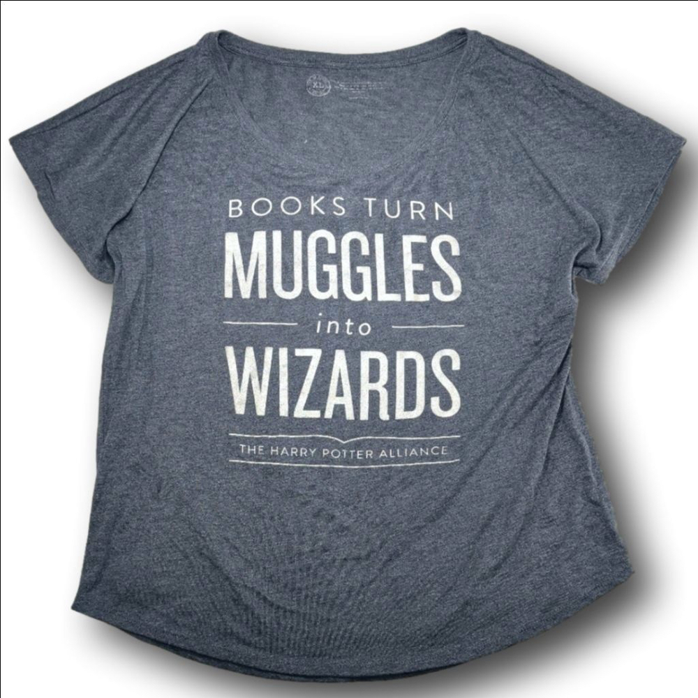 Women's Out of Print Harry Potter Alliance Blue White T-Shirt XL